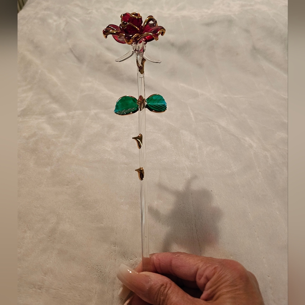 Hand Blown Glass Rose Flower EUC - Picture 2 of 5